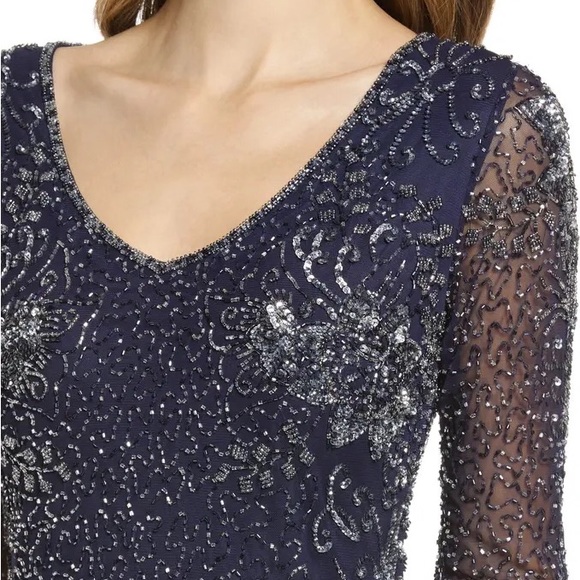 PISARRO NIGHTS Beaded V-neck Cocktail Dress - Picture 2 of 13